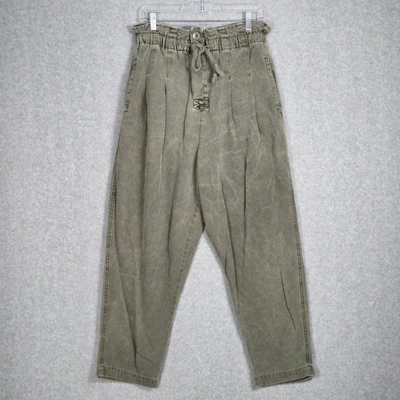 Free People Women Medium Margate Pleated Paperbag Trouser Pant Faded Sugar Kelp - Picture 2 of 6